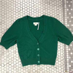 Maeve Beth Cardigan XS Green Puff Sleeve Crop100% Cashmere Anthropologie Casual